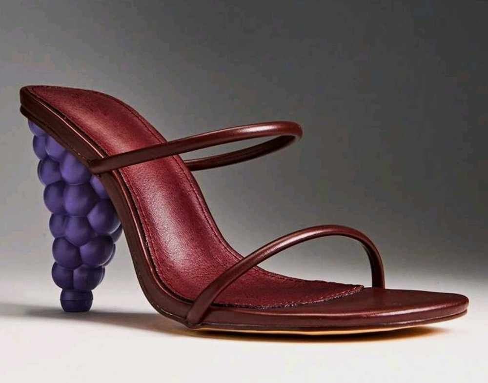 Women's NWOB Burgundy Purple Grape Strappy Open Toe Slip On Block Heels Sz 9